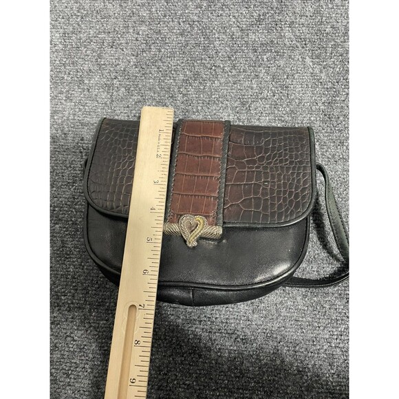 Vintage One World Brighton ChocBrown Croc-Embossed & Black Leather Crossbody Bag - Picture 10 of 12